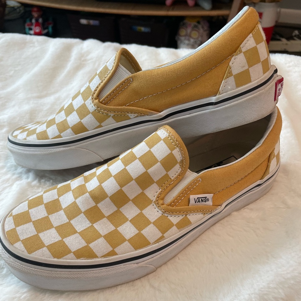 Vans Mustard Yellow Checkered Slip-On Sneakers - Picture 4 of 4